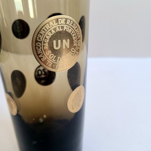 Smokey brown cocktail glass with centavos Mexican gold coins design. - Picture 3 of 8